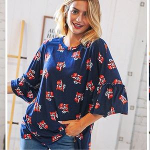 Navy Tiger Football Print Blouse